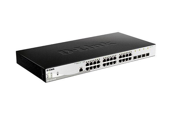 Коммутатор D-Link DGS-1210-28P/ME/B2A, L2 Managed Switch with  24 10/100/1000Base-T ports and 4 1000Base-X SFP ports (24 PoE ports 802.3af/802.3at (30 W), PoE Budget 193 W)