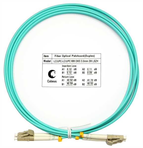 Шнур оптический duplex LC-LC 50/125mm OM3 2м Cabeus FOP-50-LC-LC-2m Шнур оптический duplex LC-LC 50/125mm OM3 2м LSZH