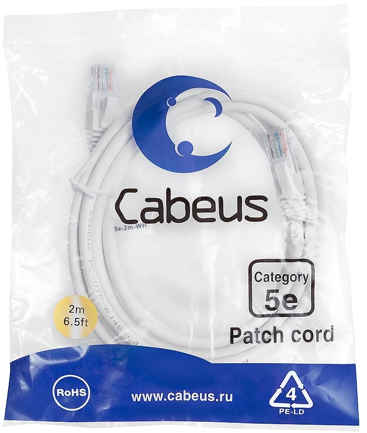 Патч-корд Cabeus PC-UTP-RJ45-CAT.5E-2M-WH-LSZH U/UTP RJ-45 вил.-вилка RJ-45 кат.5E 2м белый LSZH Патч-корд Cabeus PC-UTP-RJ45-CAT.5E-2M-WH-LSZH U/UTP RJ-45 вил.-вилка RJ-45 кат.5E 2м белый LSZH