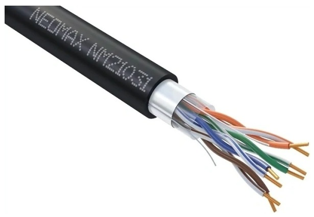 Кабель витая пара Кабель NEOMAX [NM21031] F/UTP cat.5e 4 пары (305 м) 0.48 мм (24 AWG) Медь, внешний, PE, черный; Fluke Tested