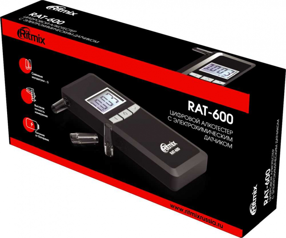 Алкотестер Ritmix RAT-600 электрохимический черный Алкотестер Ritmix RAT-600 электрохимический черный
