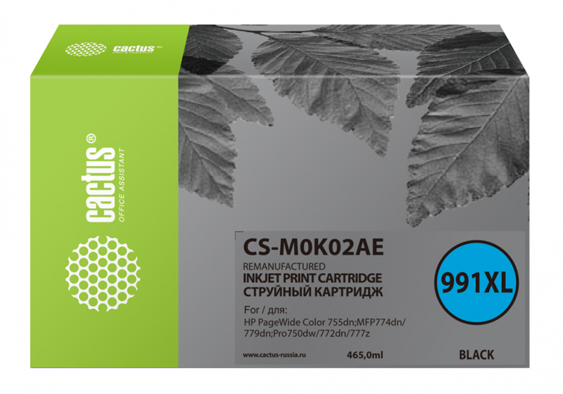 Картридж струйный Cactus CS-M0K02AE 991XL черный (465мл) для HP PageWide755dn;MFP774dn/779dn;Pro750dw/772dn Картридж струйный Cactus CS-M0K02AE 991XL черный (465мл) для HP PageWide755dn;MFP774dn/779dn;Pro750dw/772dn