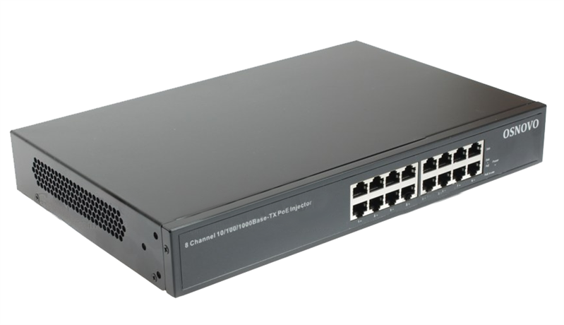 PoE-инжектор OSNOVO Midspan-8/150RG PoE-инжектор Gigabit Ethernet на 8 портов. Соответствует стандартам PoE IEEE 802.3af/at. Автоматическое определение PoE устройств. Мощность PoE на порт - до 30W. Суммарная мощно