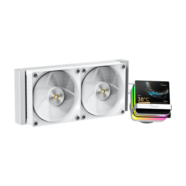 Система водяного охлаждения Ocypus Sigma L24 PRO WH, 240mm, LCD Pump, 2x120mm FDB fans, LGA115X/1200/1700/18XX, AM4/AM5 Система водяного охлаждения Ocypus Sigma L24 PRO WH, 240mm, LCD Pump, 2x120mm FDB fans, LGA115X/1200/1700/18XX, AM4/AM5