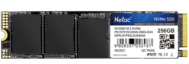 Ssd накопитель Netac SSD NV2000 256GB PCIe 3 x4 M.2 2280 NVMe 3D NAND, R/W up to 2500/1000MB/s, TBW 150TB, 5y wty