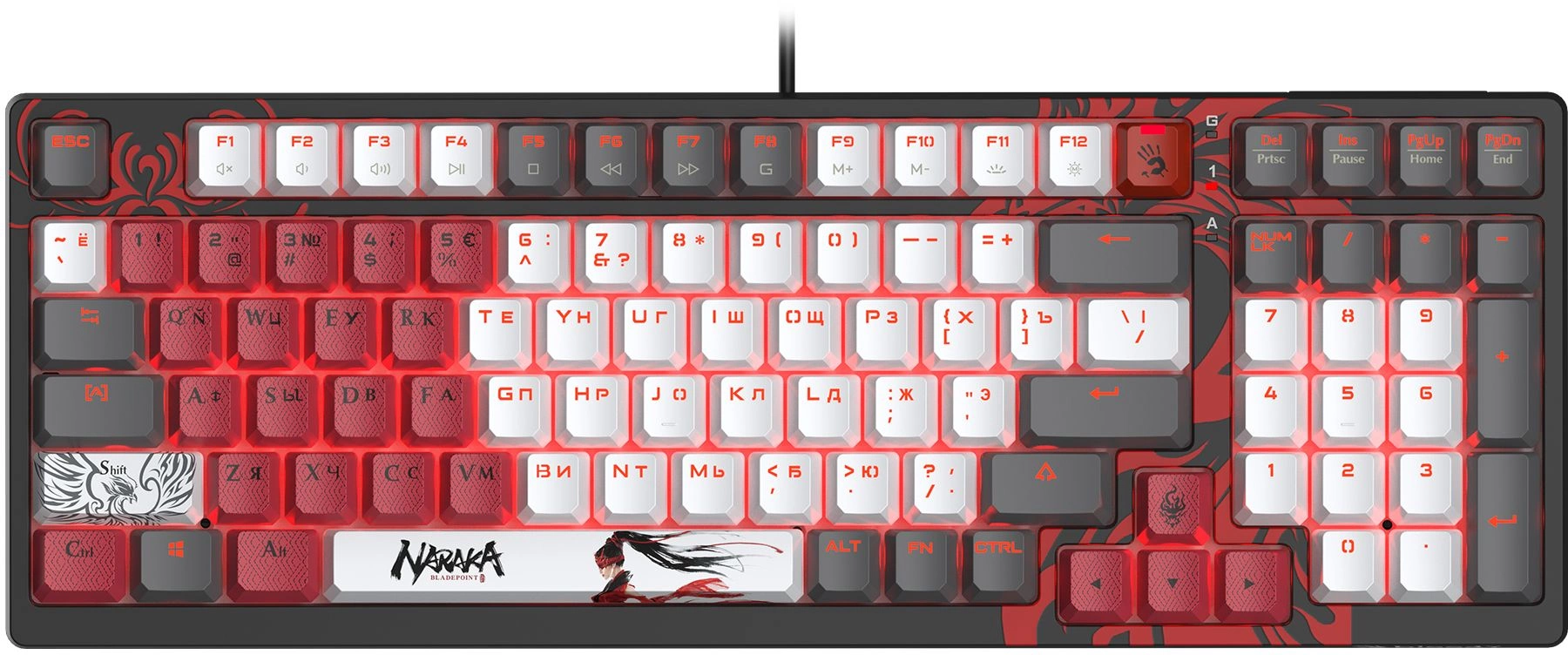 Клавиатура A4Tech S98 Naraka механическая черный/красный USB for gamer LED (S98 NARAKA BLMS RED PLUS) кабель 1.8м