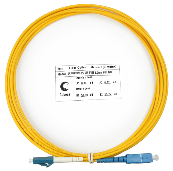 Патч-корд ВО Cabeus FOP(s)-9-LC-SC-3m Шнур оптический simplex LC-SC 9/125 sm 3м LSZH