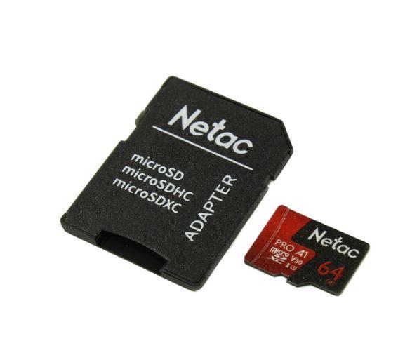 Носитель информации Netac P500 Extreme 64GB Pro MicroSDXC V30/A1/C10 up to 100MB/s, retail pack with SD Adapter
