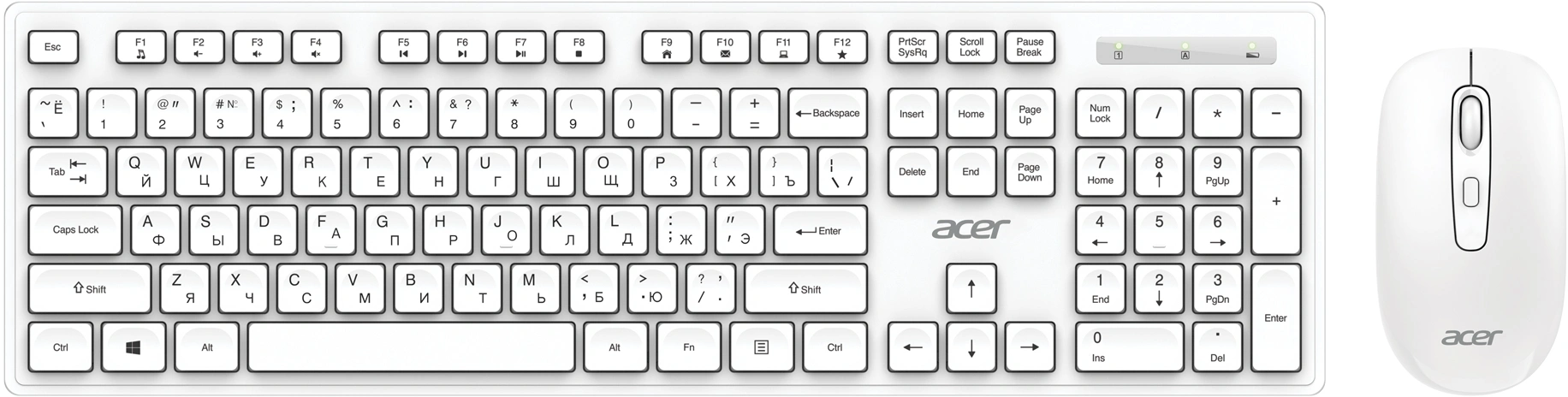 Клавиатура + мышь Acer OCC503 клав:белый мышь:белый USB беспроводная slim Multimedia (ZL.ACC11.00L)