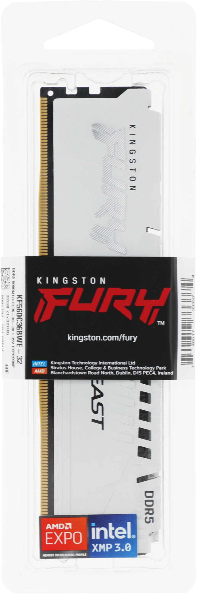 Модуль памяти Kingston 32GB DDR5 6000MHz DIMM FURY Beast White EXPO CL36 Модуль памяти Kingston 32GB DDR5 6000MHz DIMM FURY Beast White EXPO CL36