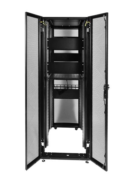  Шкаф серверный ПРОФ напольный 42U (600x1000) дверь перфор., задние двойные перфор., черный, в сборе