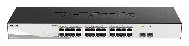 Коммутатор D-Link DGS-1210-26/F3A, L2 Smart Switch with  24 10/100/1000Base-T ports and 2 100/1000Base-X SFP ports. 8K Mac address, 802.3x Flow Control, 4K of 802.1Q VLAN, 4 IP Interface, 802.1p