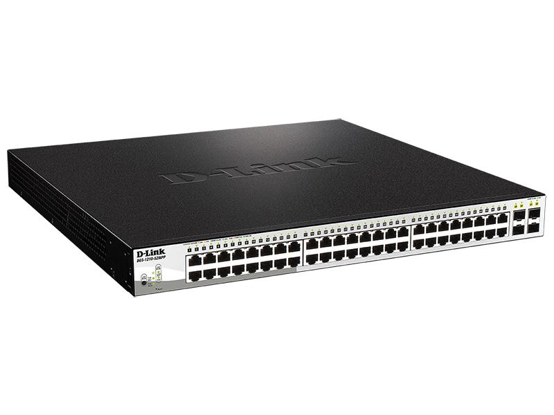 Коммутатор D-Link DGS-1210-52MPP/E2A, PROJ L2 Smart Switch with 48 10/100/1000Base-T ports and 4 1000Base-X SFP ports (48 PoE ports 802.3af/802.3at (30 W), PoE Budget 740 W).16K Mac address, 802.3x Flow Control