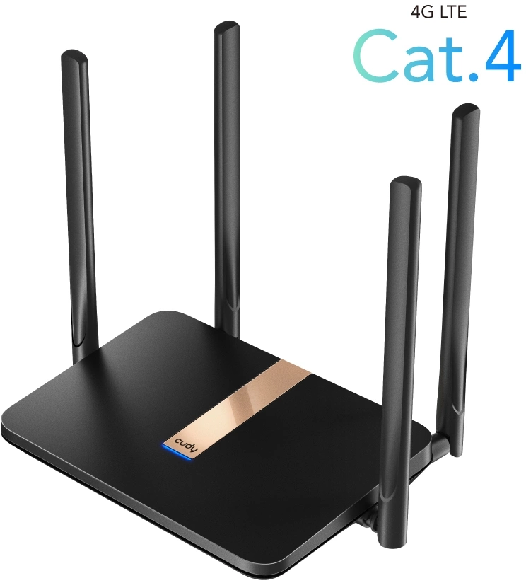 Модем CUDY AC1200 Wi-Fi Mesh 4G LTE Cat4 Router,1200Mbps Wi-Fi, build-in 4G LTE modem, Chipset MediaTek, 300Mbps at 2.4GHz + 867Mbps at 5GHz, 2 WiFi antennas, 2 Detachable 4G antennas, 4 10/100M RJ45 Ports, Nano SIM Slot, Cudy Mesh Support