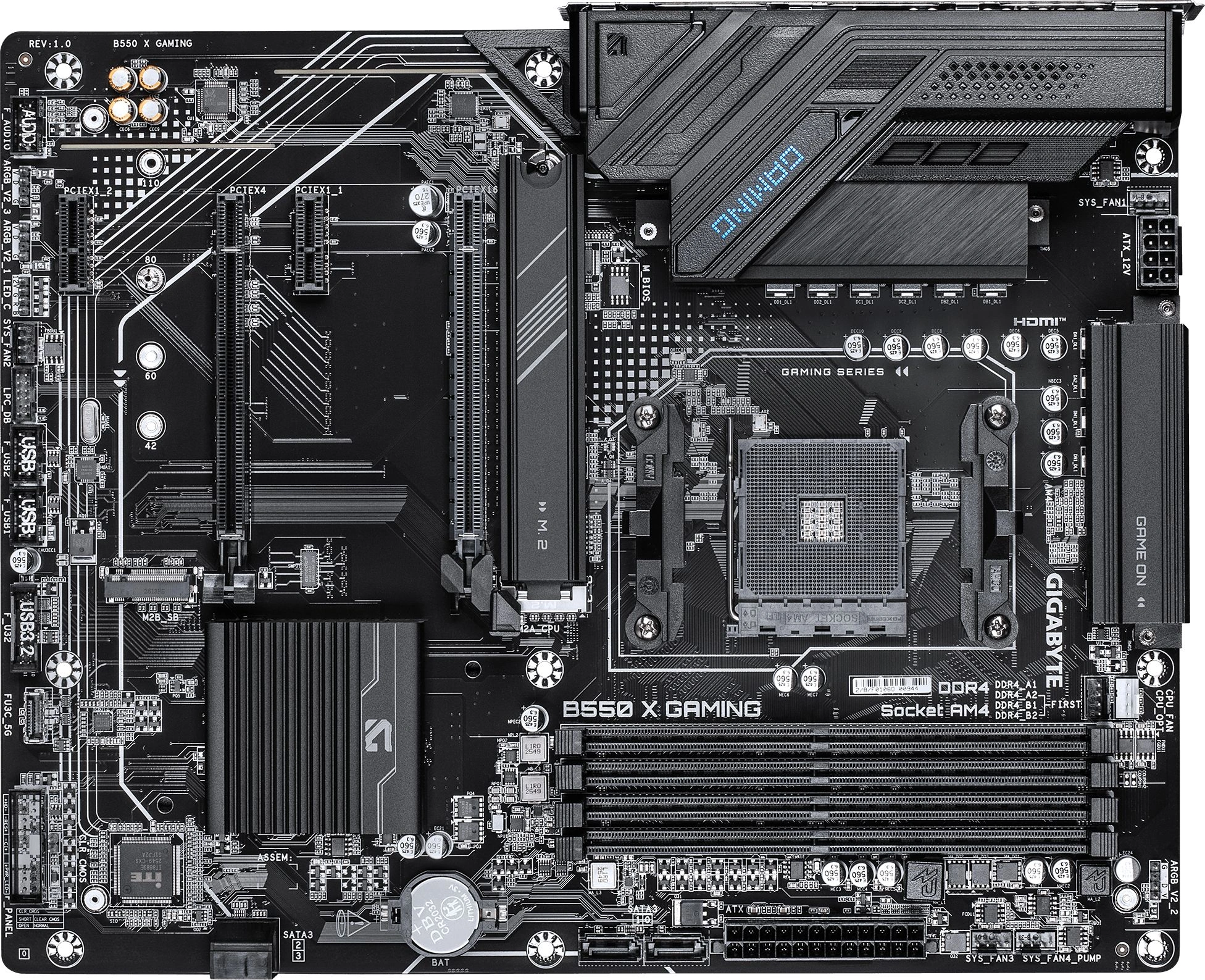 Материнская плата Gigabyte B550 X GAMING B550, AM4, 4*DDR4, 1*PCIEx16, 1*PCIEx4, 2*PCIEx1, 2*M.2, 1*TypeC, 1*USB3.2Gen2, 4*USB3.2Gen1, 4*USB2.0, 6*SATA3.0, 2.5G, DP, HDMI, ATX, RTL