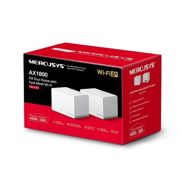 Домашний роутер MERCUSYS AX1800 Домашняя Mesh Wi-Fi 6 система, до 574 Мбит/с на 2,4 ГГц + до 1201 Мбит/с на 5 ГГц,  встр. антенны, 3 гиг. порта на каждом модуле с автораспознаванием WAN/LAN, 2 шт.