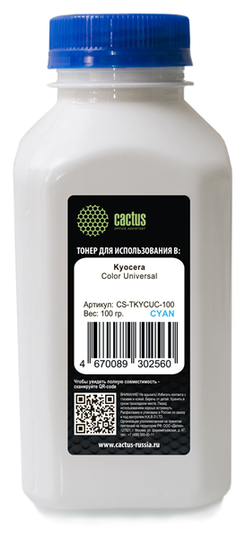 Тонер Cactus CS-TKYCUC-100 голубой флакон 100гр. для принтера Kyocera Color Universal Тонер Cactus CS-TKYCUC-100 голубой флакон 100гр. для принтера Kyocera Color Universal