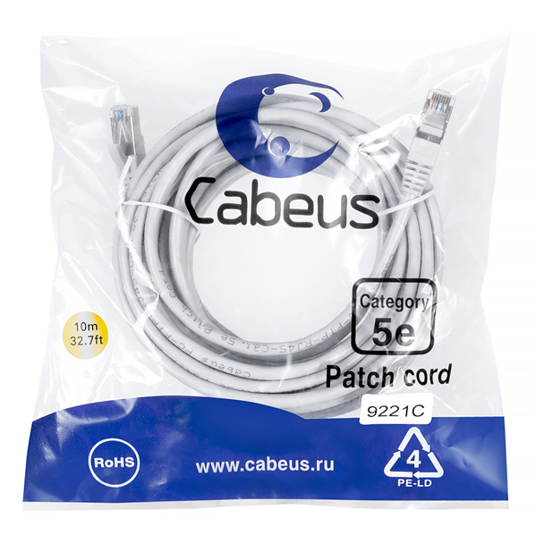 Патч-корд F/UTP,категория 5е, 2xRJ45/8p8c, экранированный, серый, LSZH, 10м Cabeus PC-FTP-RJ45-Cat.5e-10m-LSZH Патч-корд F/UTP,категория 5е, 2xRJ45/8p8c, экранированный, серый, LSZH, 10м