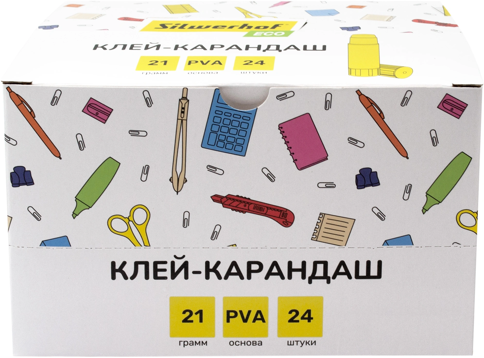 Клей-карандаш Silwerhof Eco 21гр ПВА дисплей картонный