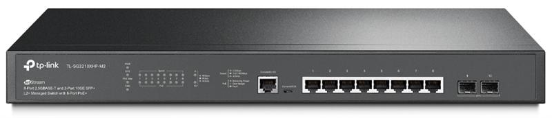  TP-Link TL-SG3210XHP-M2,  JetStream управляемый коммутатор L2+ с 8 PoE+ портами 2.5G и 2 uplink 10G, 8 портов RJ-45 100/1000/2500 Мбит/с, 2 слота SFP+ 1/10 Гбит/с, бюджет PoE: 240 Вт, 19"