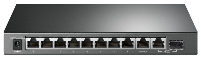  TP-Link 10-портовый гигабитный с 8 портами PoE+,1 комбо SFP-слот,802.3at/af, питание по PoE 123 Вт,режим PoE до 250 м