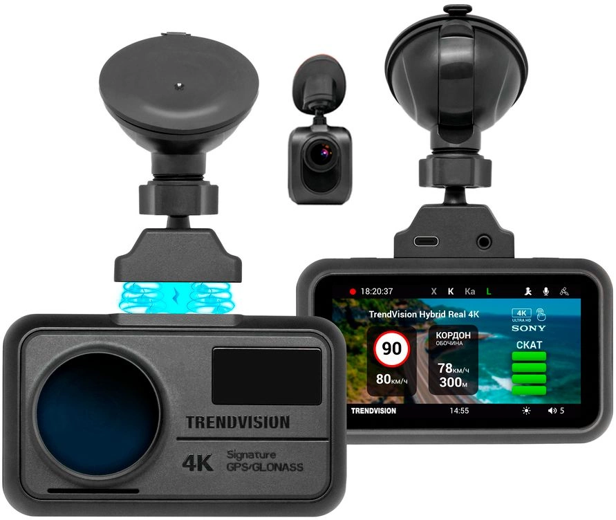 Видеорегистратор с радар-детектором TrendVision Hybrid Signature Real 4K 2CH черный 2160p 170гр. GPS NT96670