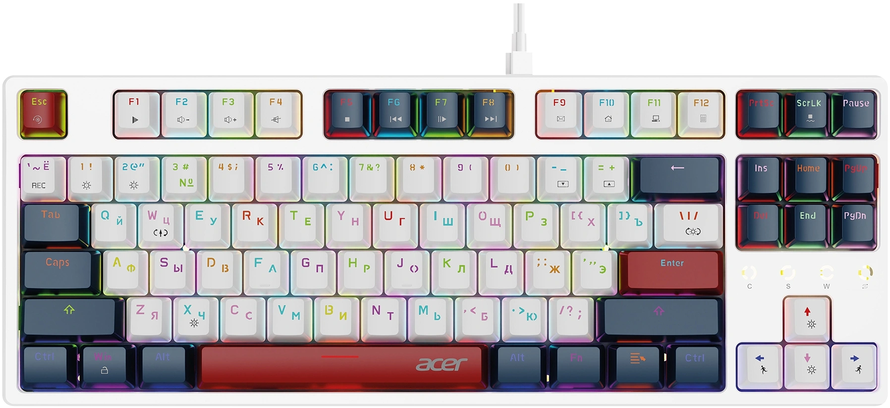 Клавиатура Acer OKW305 механическая белый USB for gamer LED (ZL.KBDCC.01W) кабель 1.8м Клавиатура Acer OKW305 механическая белый USB for gamer LED (ZL.KBDCC.01W) кабель 1.8м