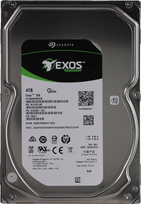 Жесткий диск HDD SAS Seagate 4Tb, ST4000NM003A, Exos 7E8, SAS 12 Гбит/с, 7200 rpm, 256Mb buffer, 512n, 1 year