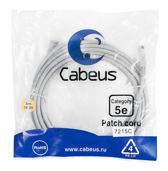  Cabeus PC-UTP-RJ45-Cat.5e-5m Патч-корд U/UTP, категория 5е, 2xRJ45/8p8c, неэкранированный, серый, PVC, 5м