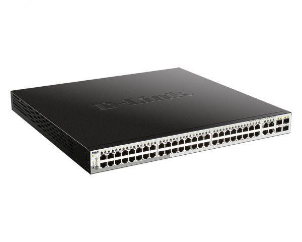 Коммутатор D-Link DGS-1210-52MP/FL1A, L2 Managed Switch with 48 10/100/1000Base-T ports and  4 100/1000Base-T/SFP combo-ports (48 PoE ports 802.3af/802.3at (30 W), PoE Budget 370 W).16K Mac address, 802.3x Flow