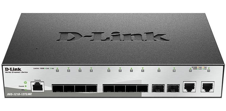 Коммутатор D-Link Managed L2 Metro Ethernet Switch 10x1000Base-X SFP, 2x1000Base-T, Surge 6KV, CLI, RJ45 Console, RPS, Dying Gasp