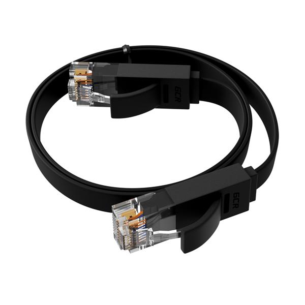  GCR Патч-корд  1.5m, кат.6, PROF, плоский, прямой, UTP, медь, черный, 30 AWG, ethernet high speed 10 Гбит/с, RJ45, T568B (LNC62)