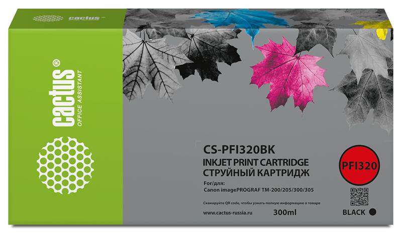 Картридж струйный Cactus CS-PFI320BK PFI-320BK черный (300мл) для Canon imagePROGRAF TM-200/TM-200 MFP L24ei/TM-205/TM-300 Картридж струйный Cactus CS-PFI320BK PFI-320BK черный (300мл) для Canon imagePROGRAF TM-200/TM-200 MFP L24ei/TM-205/TM-300