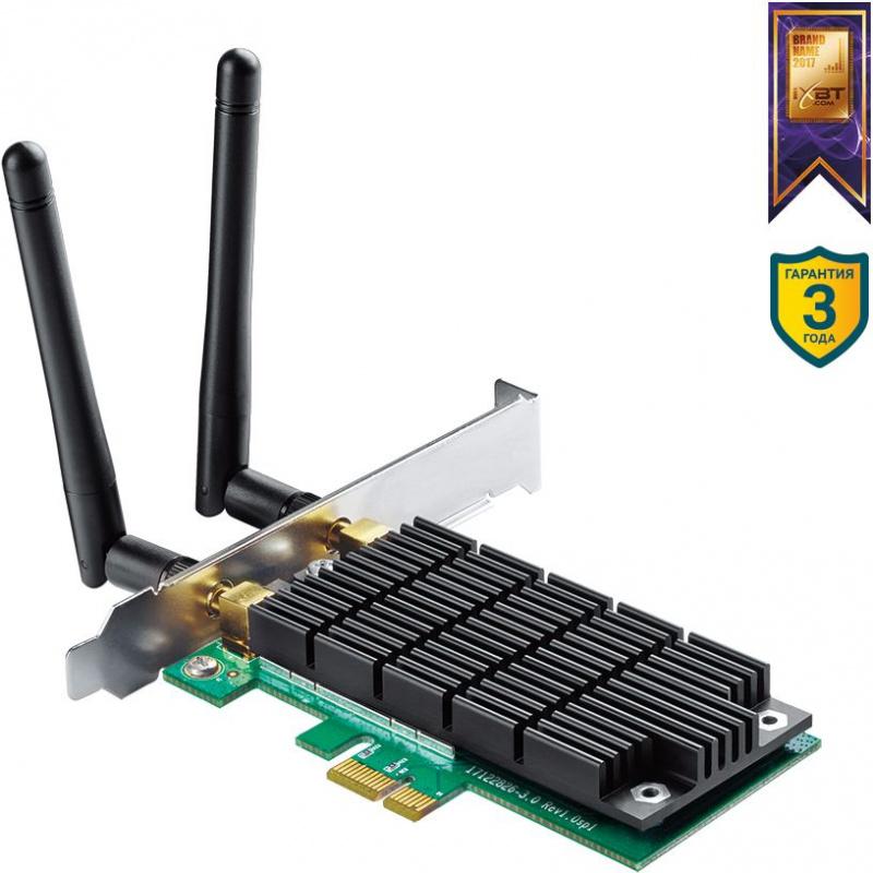  TP-Link Archer T4E, AC1200 Двухдиапазонный Wi-Fi адаптер PCI Express, до 300 Мбит/с на 2,4 ГГц + до 867 Мбит/с на 5 ГГц, 2 внешние антенны с высоким коэффициентом усиления