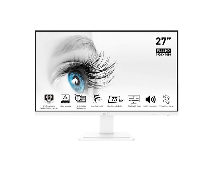 Монитор MSI PRO MP273W 27" 16:9 FHD(1920x1080)IPS Flat,5ms(GTG),1000:1,100M:1,250nit,178/178,1xHDMI 1.4,1xDP 1.2,Tilt,VESA,75Hz,1y w-ty