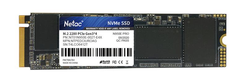 Ssd накопитель Netac SSD N950E Pro 2TB PCIe 3 x4 M.2 2280 NVMe 3D NAND, R/W up to 3500/3000MB/s, TBW 1600TB, 2048MB DRAM buffer, with heat sink, 5y wty