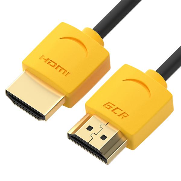  GCR Кабель HDMI 2.0 SLIM, 0.5m, желтые конн, OD3.8mm, HDR 4:2:2, Ultra HD, 4K 60 fps 60Hz, 3D, AUDIO, 18.0 Гбит/с, 30/30 AWG (HM502)