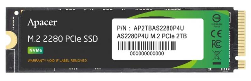 Твердотельный накопитель Apacer SSD AS2280P4U 2TB M.2 2280 PCIe Gen3x4, R3500/W3000 Mb/s, 3D NAND, MTBF 1.8M, NVMe, 1300TBW, Retail, 5 years (AP2TBAS2280P4U-1)