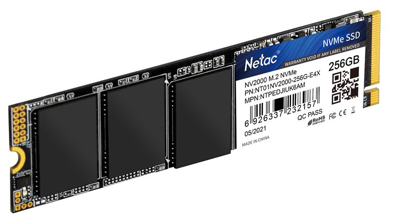 Ssd накопитель Netac SSD NV2000 256GB PCIe 3 x4 M.2 2280 NVMe 3D NAND, R/W up to 2500/1000MB/s, TBW 150TB, 5y wty