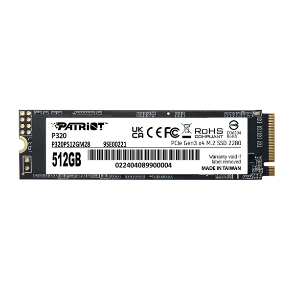 Твёрдотельный накопитель M.2 Patriot SSD P320 512GB M.2 2280 NVMe PCIe 3.0 x4 R3000/W2200 TBW 240TB 3D NAND