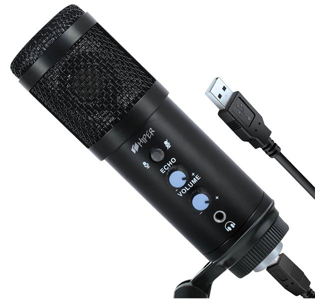 Микрофон Microphone Hiper Singer set H-M004, Jack 3,5mm + USB external saound card, metal body, wind protection + flexible metal holder + mechanical filter included