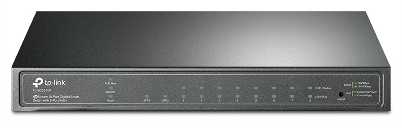 коммутатор TP-Link SG2210P, Omada™ 8-Port Gigabit Smart PoE+ Switch with 2 SFP Slots, 61 W PoE