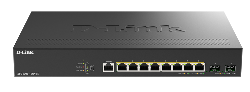 Коммутатор D-Link Управляемый L2 коммутатор, 8x1000Base-T, 2x10GBase-X SFP+, защита от статического электричества до 6 кВ, CLI, консольный порт RJ-45, RPS, поддержка Dying Gasp