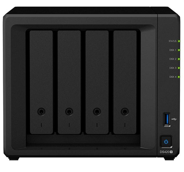 Система хранения данных Synology QC2,0GhzCPU/2GB(upto6)/RAID0,1,10,5,6/up to 4HDDs SATA(3,5' or 2,5')/2xUSB3.0/2GigEth/iSCSI/2xIPcam(up to 25)/1xPS/1YW(repl DS418play)'