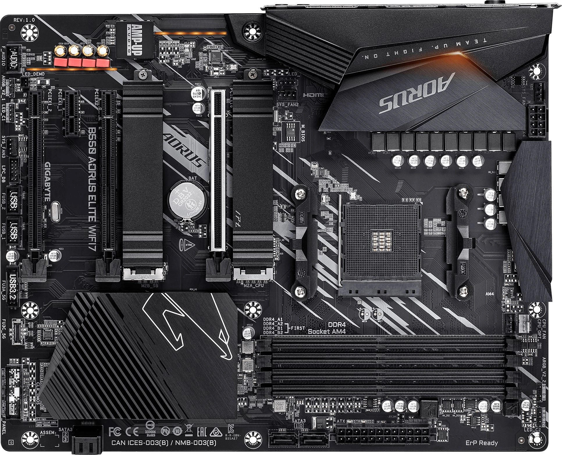 Материнская плата Gigabyte B550 AORUS ELITE WIFI7 B550, AM4, 4*DDR4, 3*PCIEx16, 1*PCIEx1, 2xM.2, 1*TypeC, 5*USB3.2Gen2, 3*USB3.2Gen1, 6*USB2.0, 4xSATA3.0, 2.5G, DP, HDMI, ATX, RTL