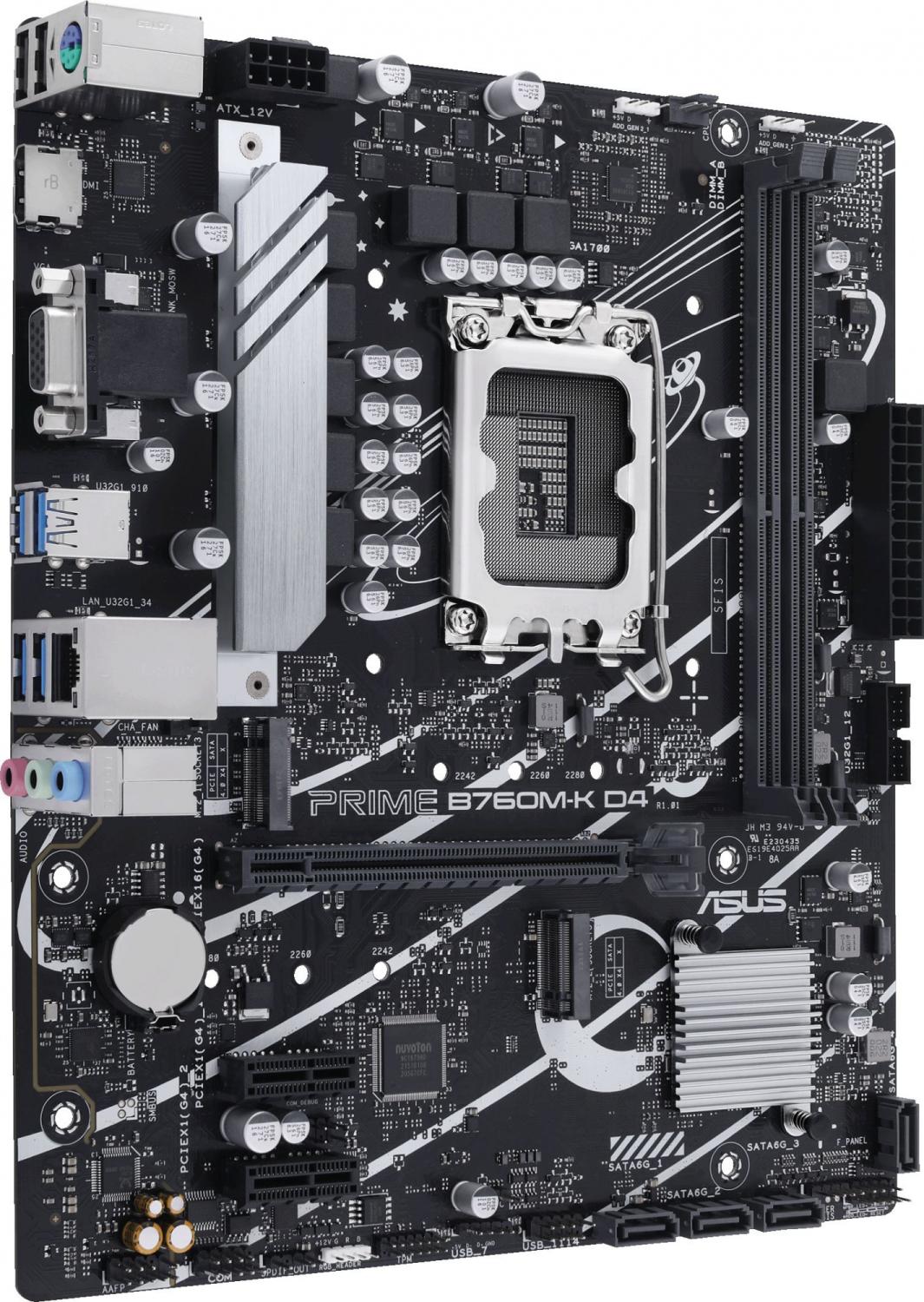 Материнская плата ASUS PRIME B760M-K D4, LGA1700, B760, 2*DDR4, HDMI+VGA, 4xSATA3 + RAID, M2, Audio, Gb LAN, USB 3.2, USB 2.0, mATX; 90MB1DS0-M0EAY0