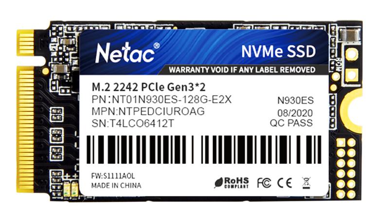Ssd накопитель Netac SSD N930ES 128GB PCIe 3 x2 M.2 2242 NVMe 3D NAND, R/W up to 970/635MB/s, TBW 75TB, 3y wty