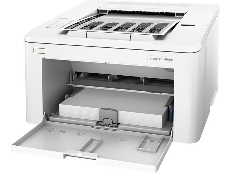 Принтер HP LaserJet Pro M203dn (A4, 1200dpi, 28ppm, 256MB, 2 trays 250+10, USB/Eth, Cartridge 1000 pages in box, 1 warr, repl.CF455A) (б/у, после ремонта)