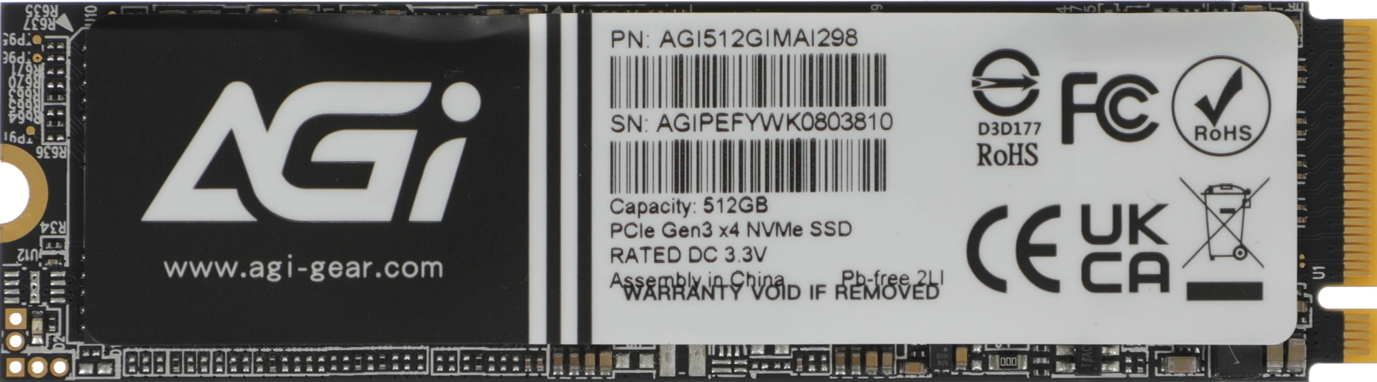 Твердотельный накопитель SSD AGI AI298 M.2 PCIe 512GB RETAIL-Color Box