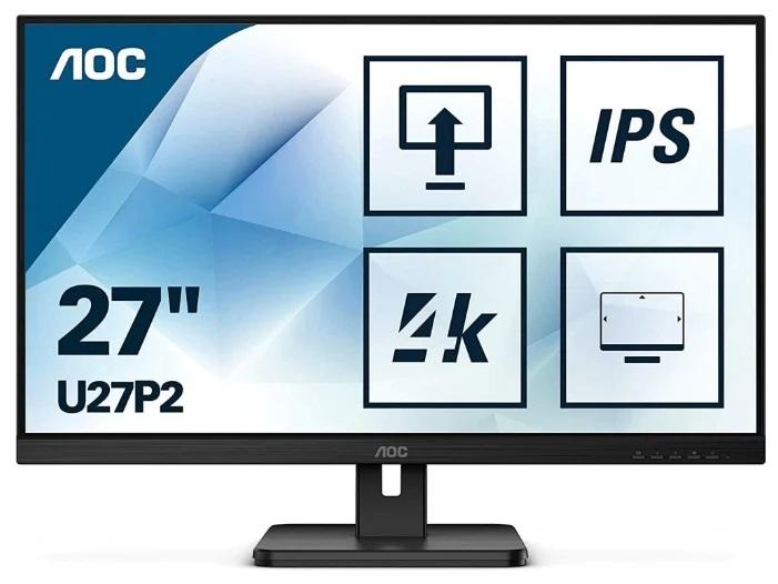 Монитор 27" AOC U27P2 3840x2160 60Гц IPS WLED 16:9 4ms HDMI DP 4*USB 3.2 1000:1 50M:1 178/178 350cd HAS Pivot Swivel Tilt Speakers Black